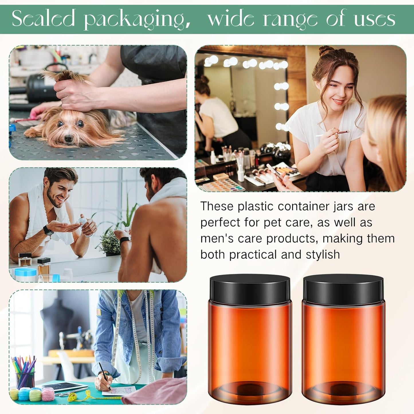 SATINIOR 100 Pcs Plastic Jars with Lids Small Containers Lids Wide Mouth Small Plastic Containers for Lotion Cream Rhinestones Body Butters Travel Storage(10 oz, Amber)-Velvo Beauty