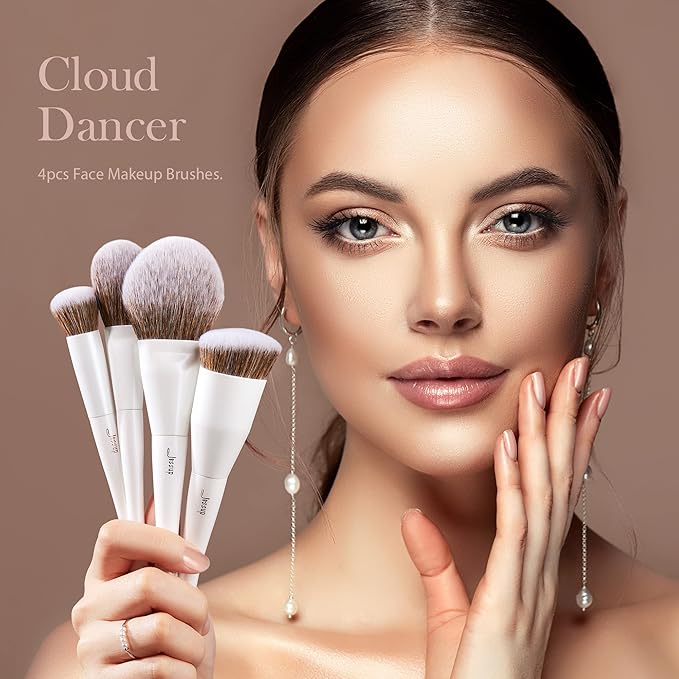 Jessup Make up Brushes 4pcs Face Makeup Brushes Set for Foundation Concealer Blush Contour Powder Highlighter, Pearl White T344-Velvo Beauty