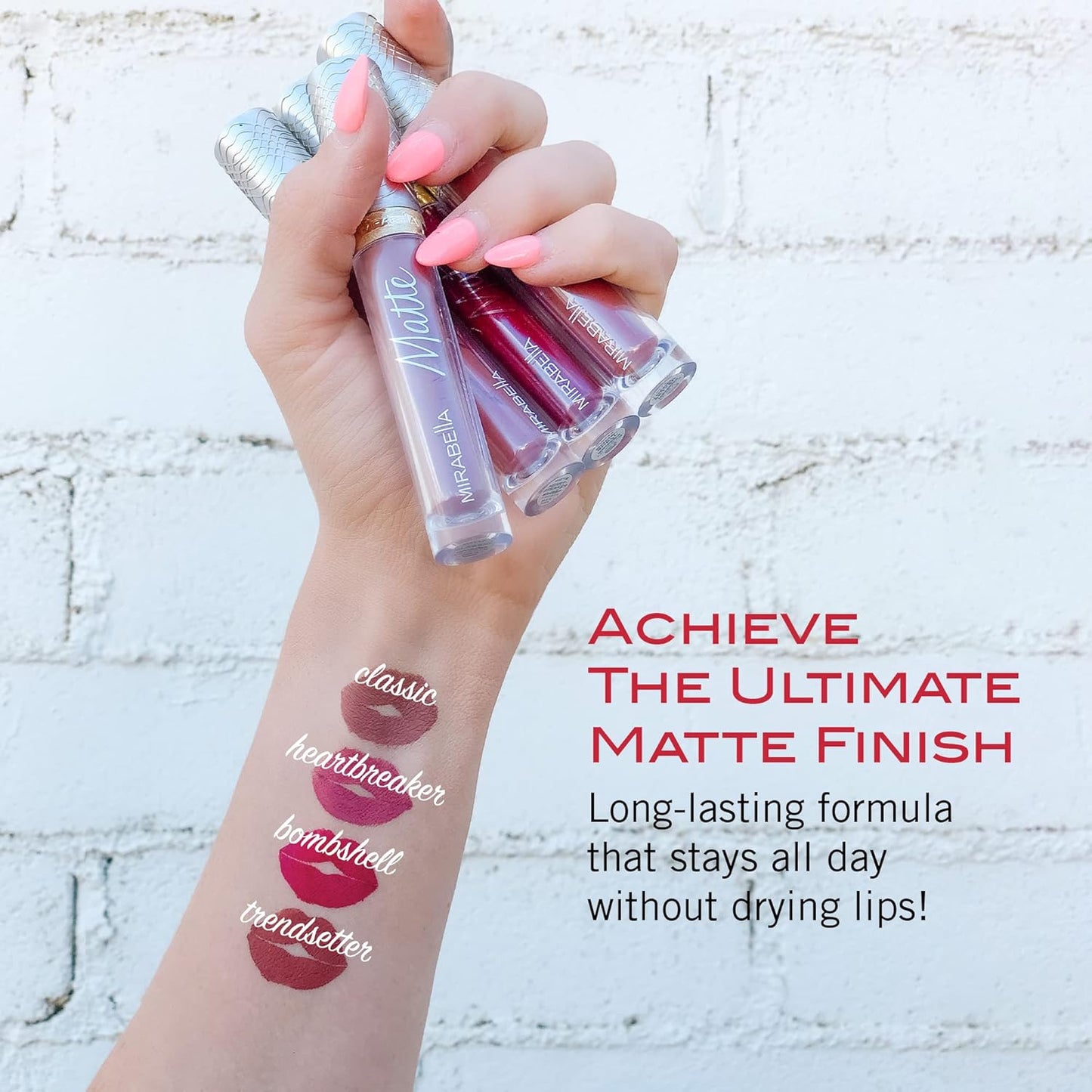 Mirabella Luxe Advanced Formula Matte Lip Gloss, Richly Pigmented Long-Wear and Full-Coverage Liquid Lipstick, Matte Lipstick for Women Stays Put and Won't Dry or Crack Lips, Bombshell-Velvo Beauty
