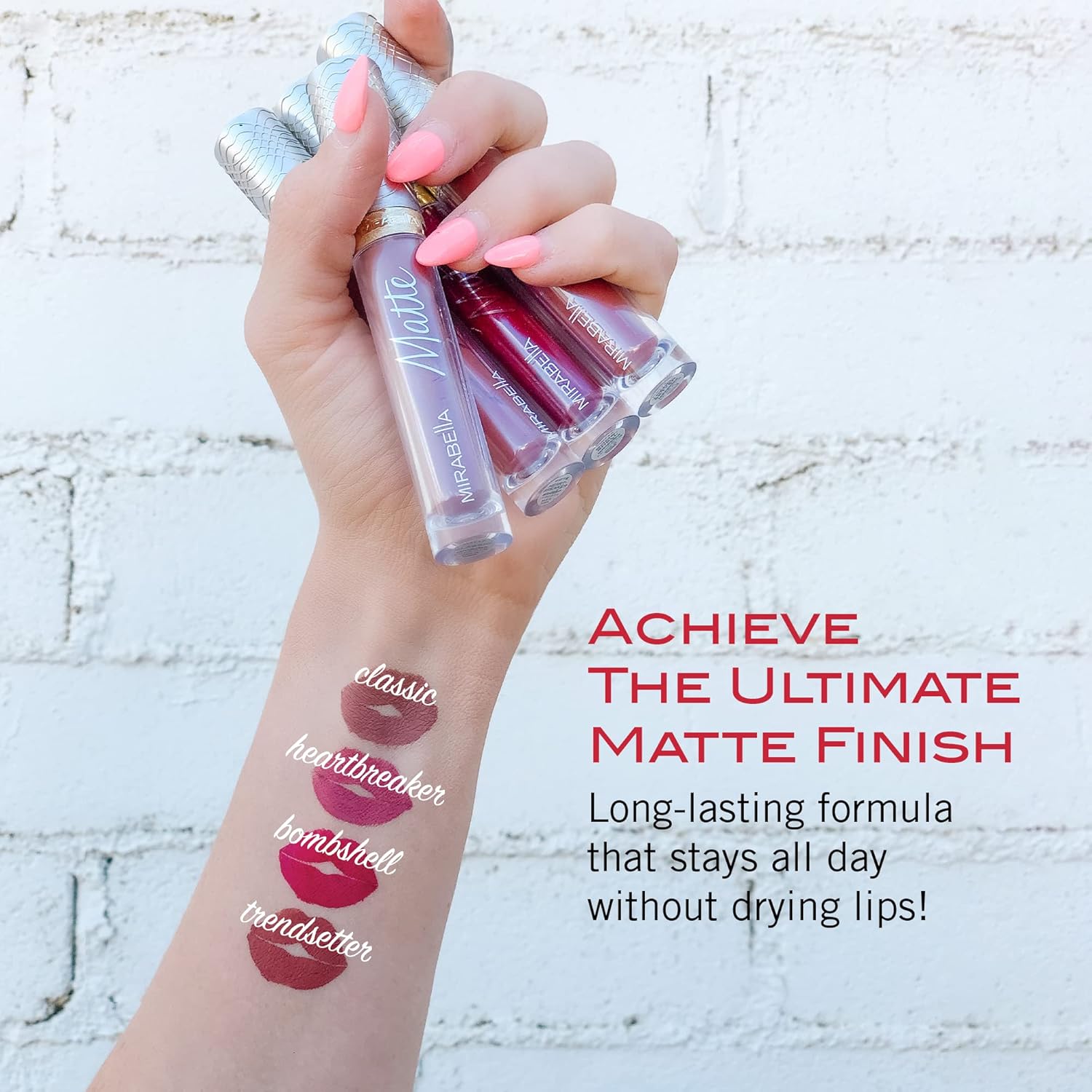 Mirabella Luxe Advanced Formula Matte Lip Gloss, Richly Pigmented Long-Wear and Full-Coverage Liquid Lipstick, Matte Lipstick for Women Stays Put and Won't Dry or Crack Lips, Classic-Velvo Beauty
