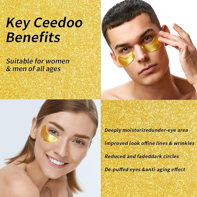 Eye Gel Pads - 24 Pairs Golden Under Eye Patches with Collagen & Hyaluronic Acid, Anti-Aging Eye Mask for Puffiness, Dark Circles & Wrinkles, Relieve, Refreshing & Revitalize Skin-Velvo Beauty