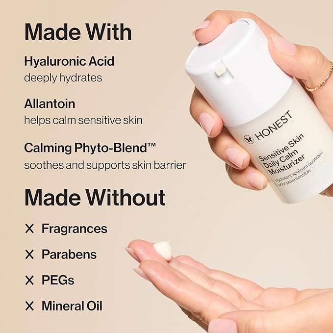 Honest Beauty Sensitive Skin Daily Calm Lightweight Moisturizer | Reduces Redness, Hydrates, + Calms Skin | Hypoallergenic, Fragrance Free, Vegan | 1.7 fl oz-Velvo Beauty
