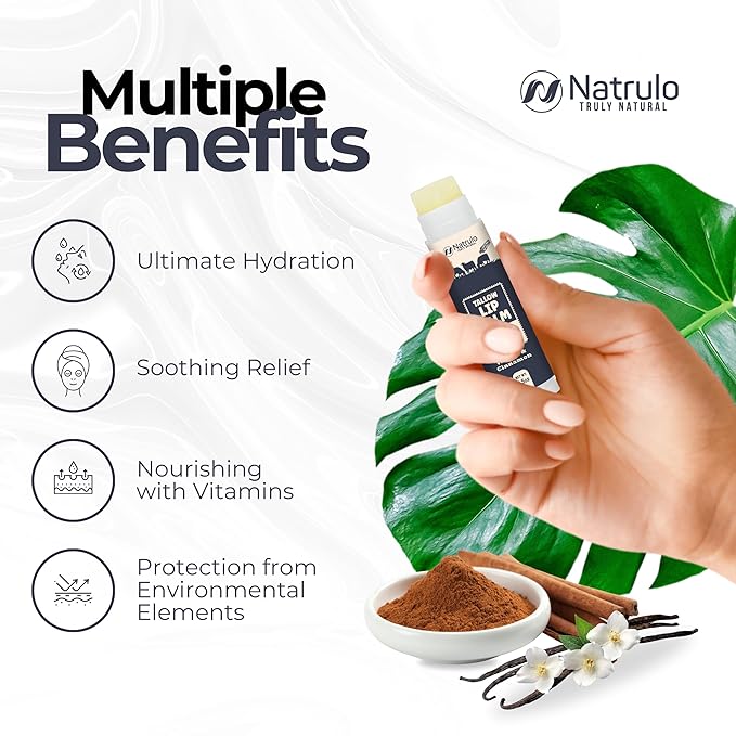 Beef Tallow Lip Balm – Natural Tallow Beeswax Chapstick – Hydrating Moisturizer Grass Fed Bison Tallow Balm Lip Care – Soothes Chapped, Dry Lips, Sensitive Skin – Long Lasting & Vitamin Rich USA-Made-Velvo Beauty