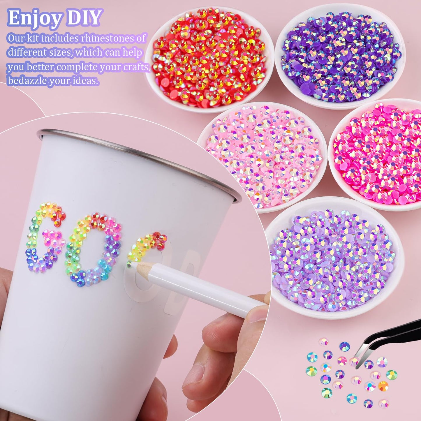 8500Pcs Resin Rhinestones with Tweezers for Crafting, Mixed-Color 5mm Bedazzling Crystal with 1Pcs 10ml B7000 Jewelry Glue for DIY Crafts Clothing Tumblers Shoes Fabric Nail Art-Velvo Beauty