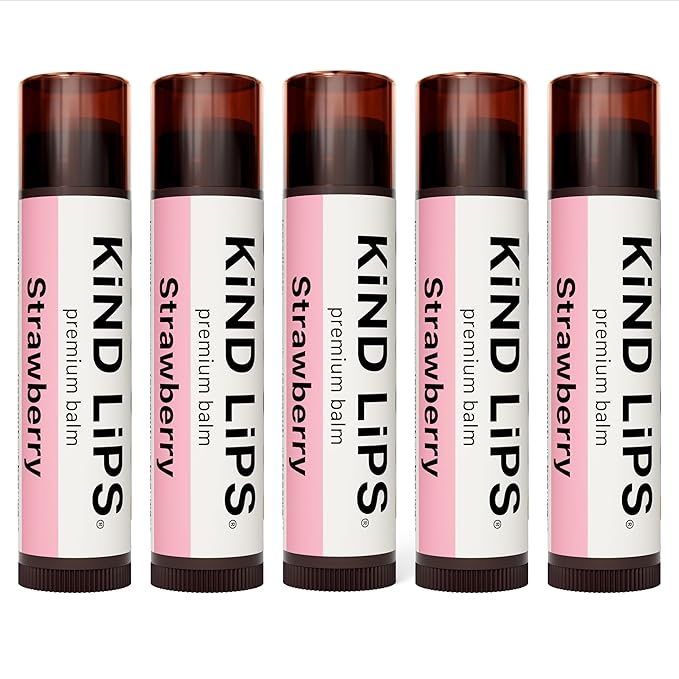 Kind Lips Lip Balm - Nourishing & Moisturizing Lip Care for Dry Lips with Shea Butter, Beeswax & Vitamin E | Strawberry Flavor | 0.15 Oz (Pack of 5)-Velvo Beauty