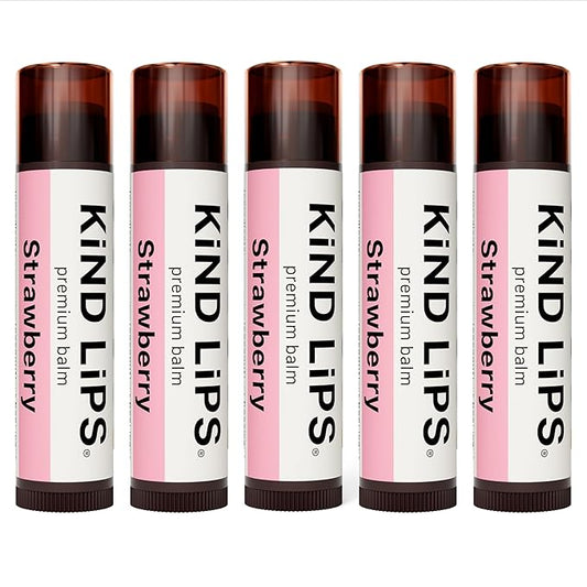 Kind Lips Lip Balm - Nourishing & Moisturizing Lip Care for Dry Lips with Shea Butter, Beeswax & Vitamin E | Strawberry Flavor | 0.15 Oz (Pack of 5)-Velvo Beauty