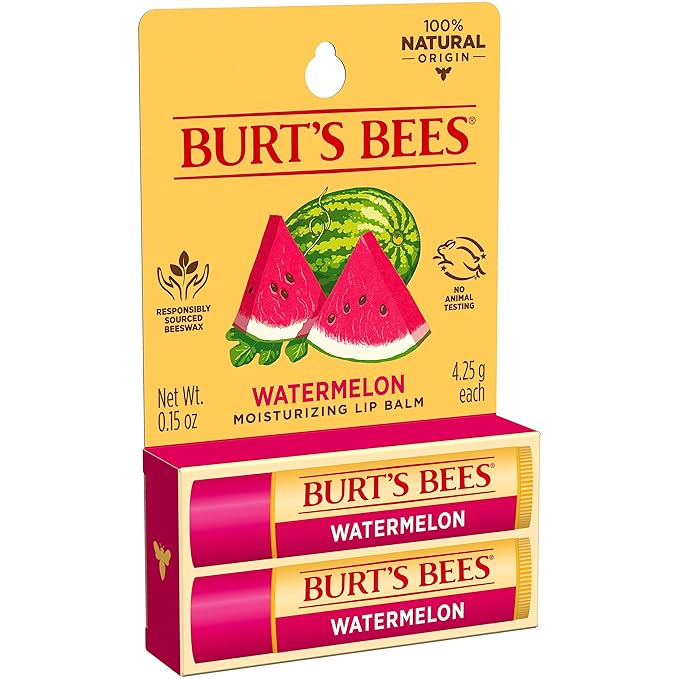 Burt's Bees Lip Balm - Watermelon, Lip Moisturizer With Responsibly Sourced Beeswax, Tint-Free, Natural Origin Conditioning Lip Treatment, 2 Tubes, 0.15 oz.-Velvo Beauty