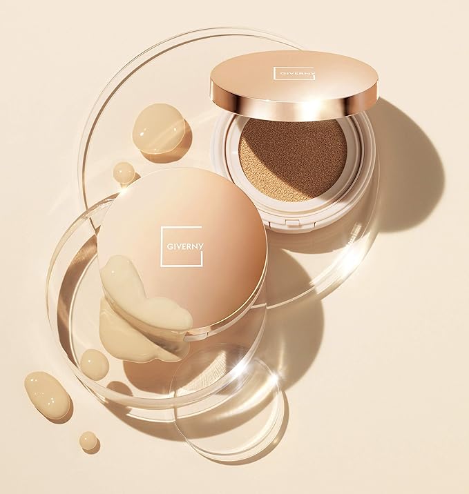 GIVERNY Milchak Cover Foundation Cushion with Refill #23 Medium Beige - Moist Finish for All Skin Types - Flawless Coverage Face Makeup - Lightweight Formula for Satin Glass Texture, 0.4oz x 2-Velvo Beauty