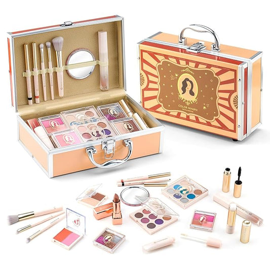 Color Nymph All In One Makeup Kit For Teenager Girls, Beginners Makeup Set For Teens Full Kit Cosmetic Set Girl Make up Kit For Girls 18 color eyeshadow 4 color Glitter & Lipgloss Blush Mirror - Red-Velvo Beauty