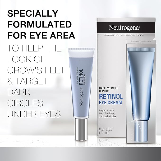 Neutrogena Rapid Wrinkle Repair Retinol Eye Cream for Dark Circles, Daily Anti-Aging Under Eye Cream with Retinol & Hyaluronic Acid to Fight Fine Lines, Wrinkles, & Dark Spots, 0.5 fl. oz-Velvo Beauty