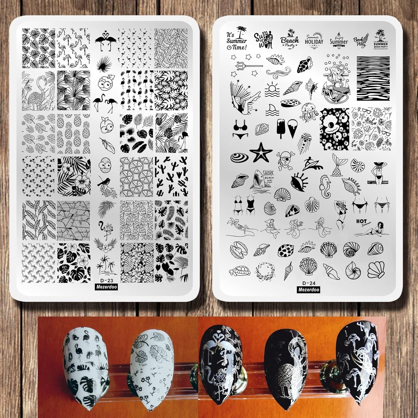 Summer Nail Art Stamping Plates Kit- 2pcs Mermaid Swan Nail Art Plate Templates Flamingo Flowers and Cute Ocean Animals Stamp Templates Set Nails DIY Design Gift for Women-Velvo Beauty