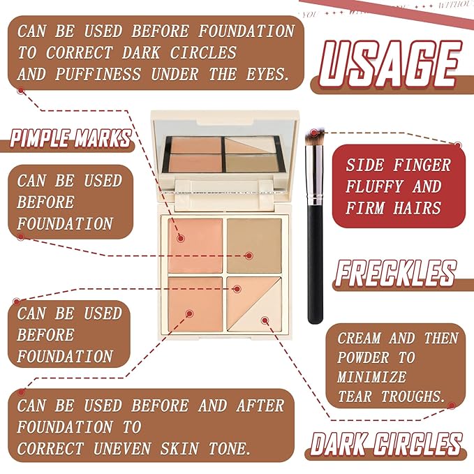 5 Colors Correcting Concealer Palette,Waterproof Long Lasting Cream Contour Palette for Women,Contouring Concealer Liquid Foundation Makeup Palette with Brush 02#-Velvo Beauty