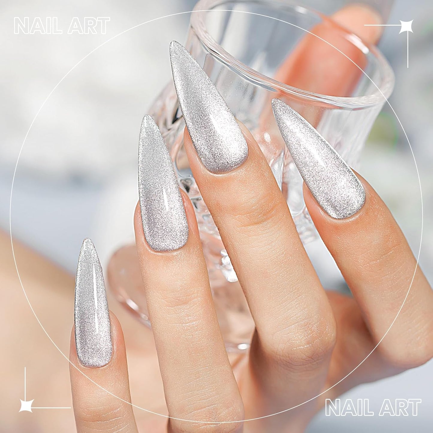 Silver Cat Eye Gel Polish, Magnetic Holographic Gel Nail Polish Glitter Shimmer Gel Polish with Magnet Soak Off U V Gel Salon DIY at Home, 0.5 OZ-Velvo Beauty