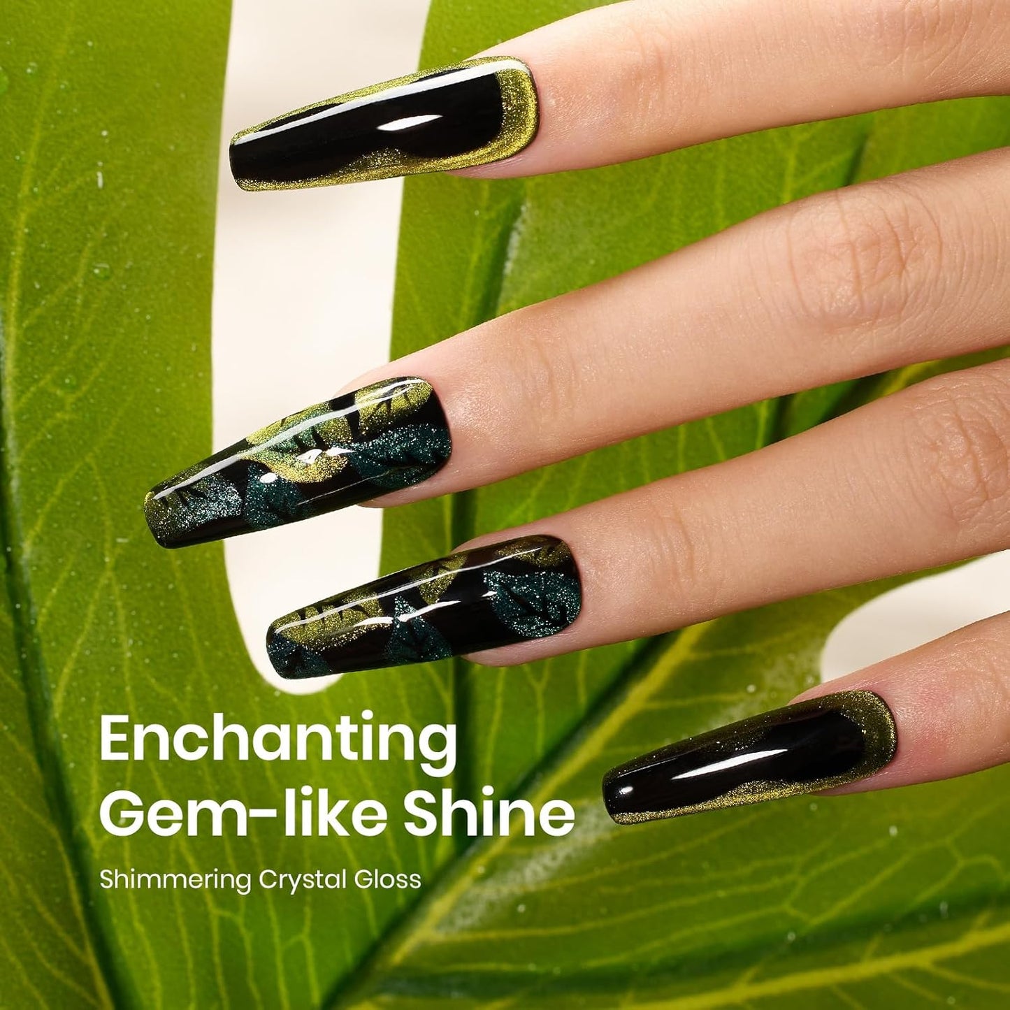 Beetles Olive Green Cat Eye Gel Nail Polish, 15ML Holographic Glitter Magnetic Soak Off UV Nail Art Manicure Gifts for Women-Velvo Beauty