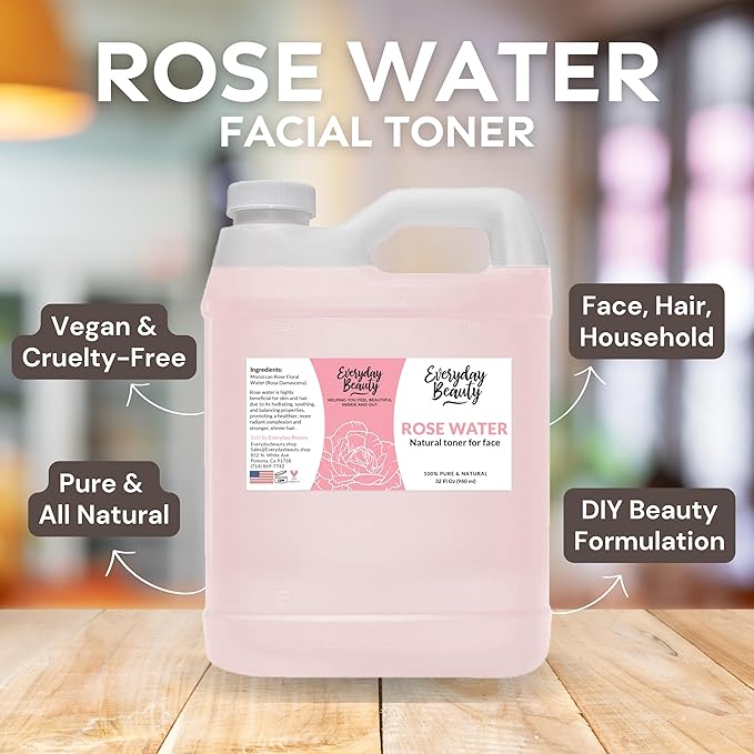 Rose Water Facial Toner - 32oz Bulk Alcohol-Free Vegan All Natural Refreshing for Face and Hair - Uplifts, Calming & Soothing for All Skin Types-Velvo Beauty