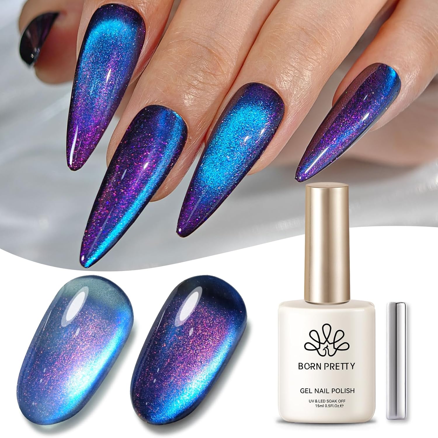 BORN PRETTY Cat Magnetic Eye Gel Nail Polish,Night Purple Magnetic Gel Polish Blueberry Cat Magnetic Eye Gel Manicure Nail Art DIY 15ml-Velvo Beauty