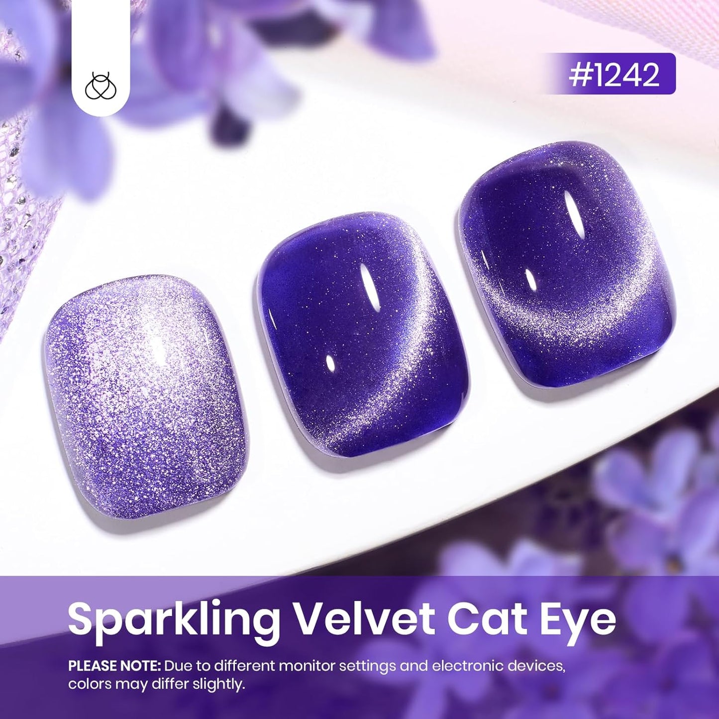 Beetles Cat Eye Gel Nail Polish, 15ML Purple Cat Eye Holographic Glitter Gel Polish with Magnet Soak Off UV Shimmer Velvet Gel Celestial Veil Series French Nail Art Design Manicure Gifts for Women-Velvo Beauty