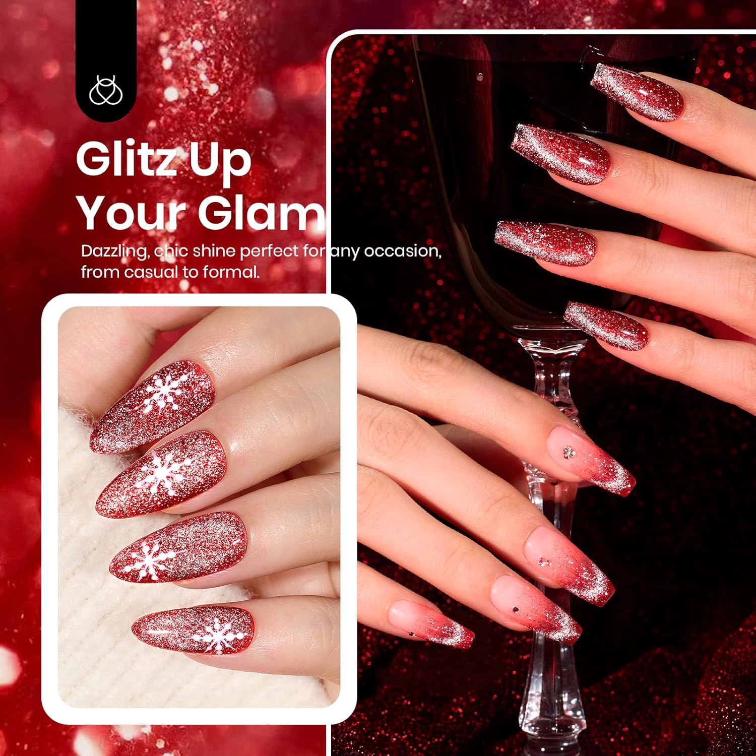 Beetles Red Cat Eye Gel Nail Polish, 15ml Glitter Nail Polish with Magnet Gel Soak Off UV LED Nail Lamp Reflective Nail Art DIY Home Manicure Design Gift for Women-Velvo Beauty