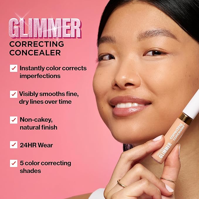 Revlon Glimmer Correcting Concealer, Liquid Under Eye Makeup, Made with Caffeine, Vitamin C, & Stevioside, 100 Green, 0.3 fl oz-Velvo Beauty