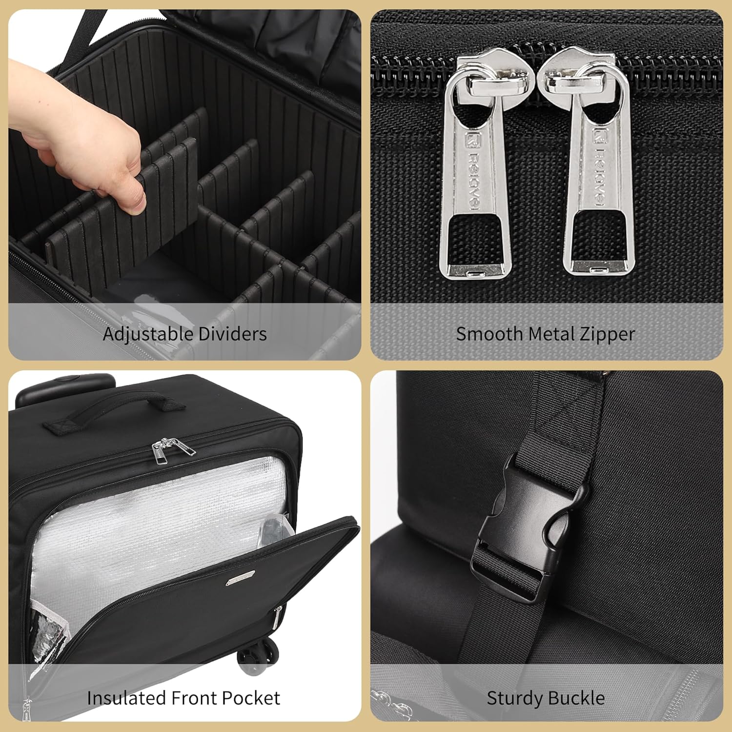 Rolling Makeup Bag Professional Makeup Artist Bags 4 in 1 Rolling Cosmetics Case Organizer Extra Large Trolley Travel Case with 360° Swivel Wheels and Adjustable Dividers-Velvo Beauty