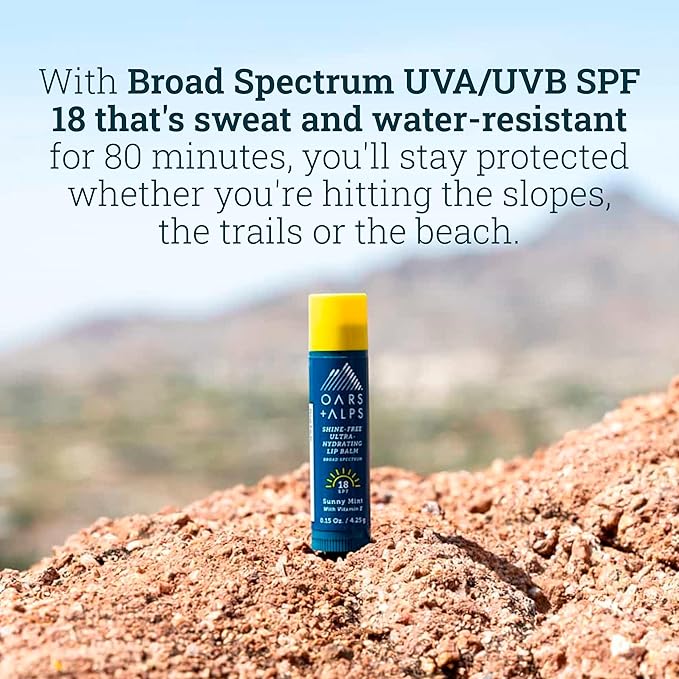 Oars + Alps Shine Free Lip Balm and SPF 18 Sunscreen, Lip Care with Sunny Mint Scent, Water and Sweat Resistant, 0.15 Oz Each, 3 Pack-Velvo Beauty