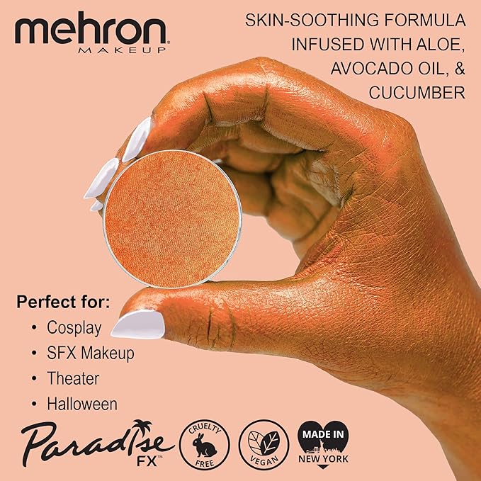 Mehron Makeup Paradise Makeup AQ Refill Size | Stage & Screen, Face & Body Painting, Cosplay, Halloween | Water Activated Face Paint, Body Paint, Cosplay Makeup .25 oz (7 ml) (Metallic Orange)-Velvo Beauty