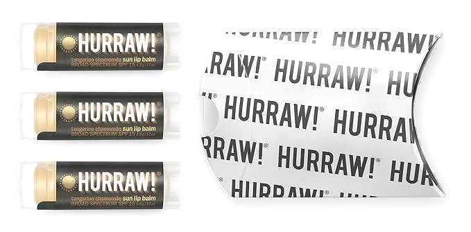 Hurraw! Sun Lip Balm (Zinc Oxide Protection, Broad Spectrum SPF 15, Tangerine, Chamomile), 3 Pack: Organic, Certified Vegan, Gluten Free. Non-GMO, All-Natural. Bee, Shea, Soy & Palm Free. Made in USA-Velvo Beauty