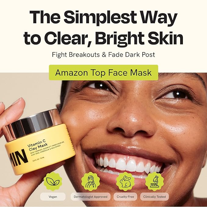 Gleamin Vitamin C Clay Mask for Dark Spots, Turmeric Clay Face Mask Skin Care, Deeply Cleanses & Refines Pores, Brightens Uneven Tone and Helps Improve Post-Blemish Scarring & Texture, Up to 20 Uses-Velvo Beauty
