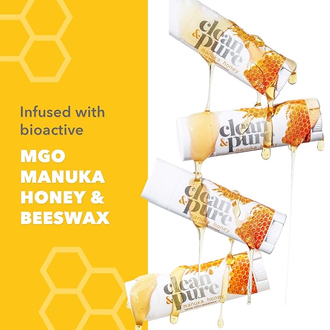 Lip Balm 3-Pack (Manuka Honey with Sunscreen) | Lip Care Set With 100% All Natural Beeswax | Vitamin E Oil | Flavored Lip Balm for Dry, Chapped Lips | Made in Australia-Velvo Beauty