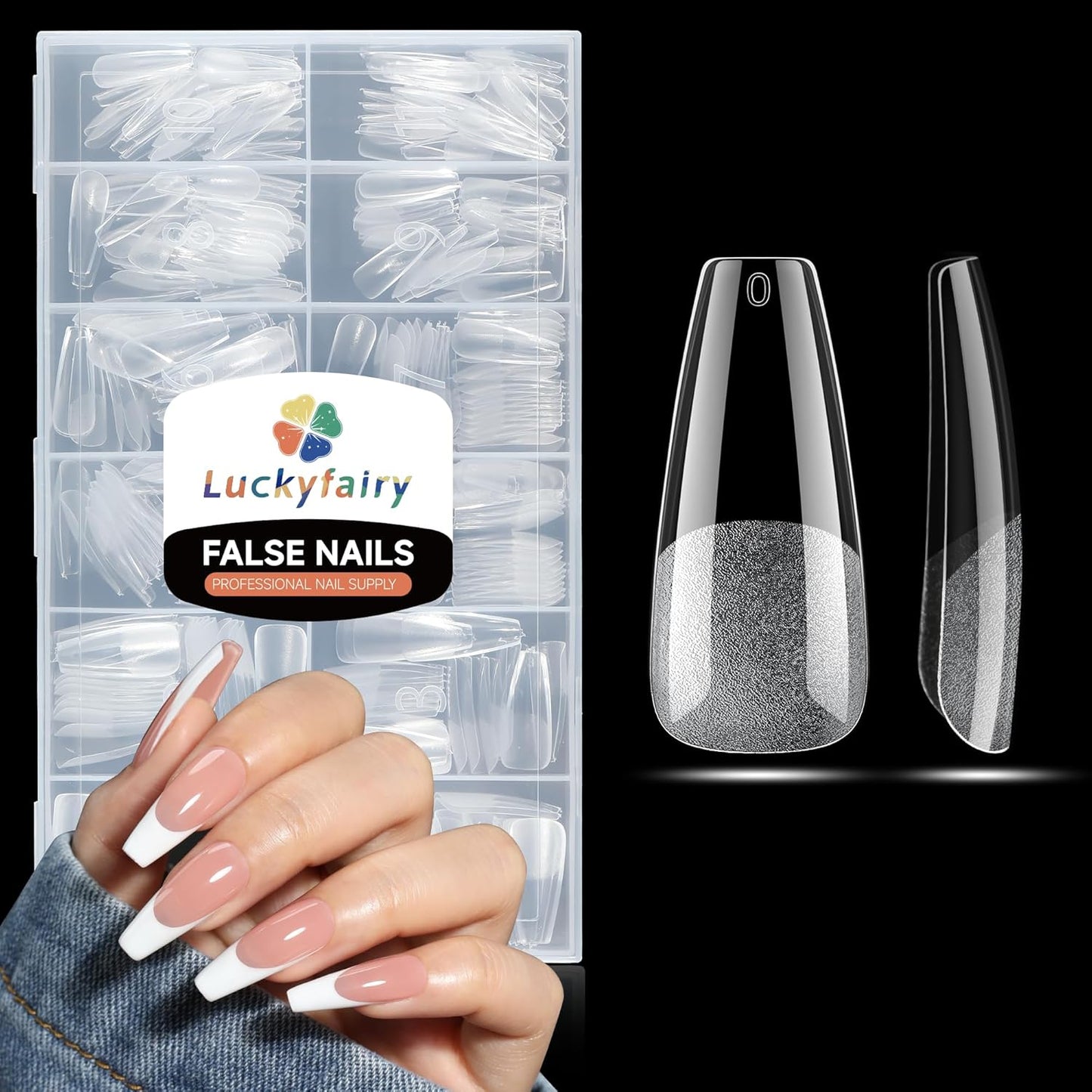 Long Coffin Nails Tips Full Cover Acrylic Nail Tips Pre-buff 240pcs Clear Coffin Fake Press On Nails No C Curve Easily DIY Art Nail Extensions Long-lasting, 12 Sizes Luckyfairy-Velvo Beauty