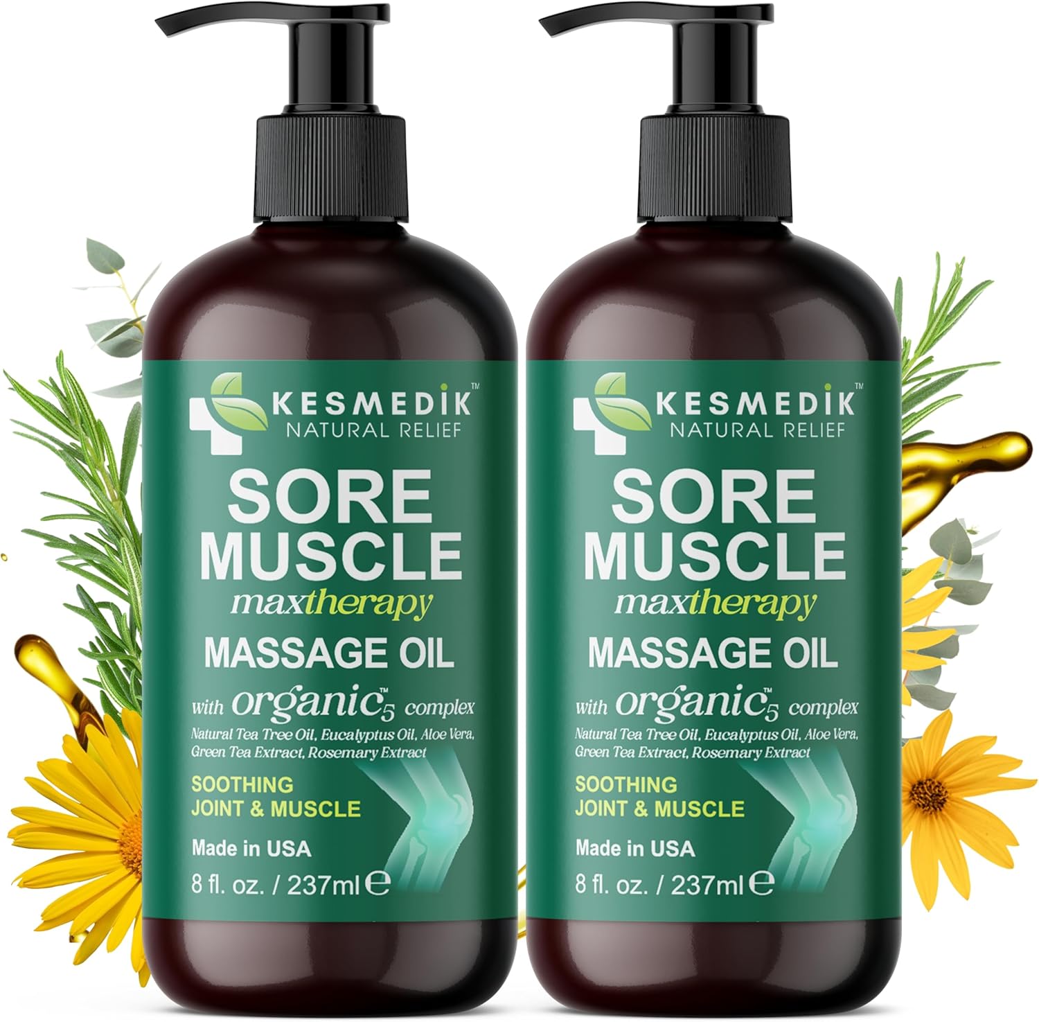 Sore Muscle Massage Oil for Massage Therapy with Arnica, Eucalyptus & Tea Tree Oil Blend for Deep Muscle Relief, Recovery, Softens Skin & Anti-Cellulite Massage for Professional & Home Use, 2-Pack-Velvo Beauty