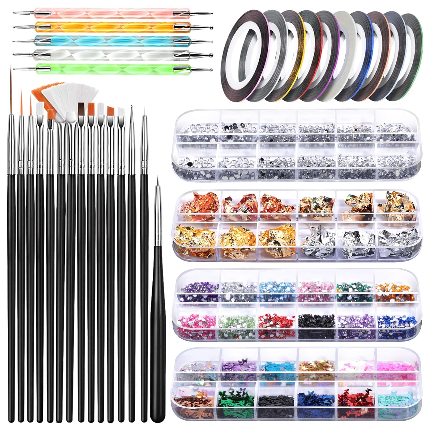 Teenitor Nail Art Kit Nail Art Tools, Nail Design Kit with Nail Art Brushes, Nail Tape Nail Gems Rhinestones, Nail Dotting Tools Nail Foil, Butterfly Nail Design Tools for Nail Art Supplies-Velvo Beauty