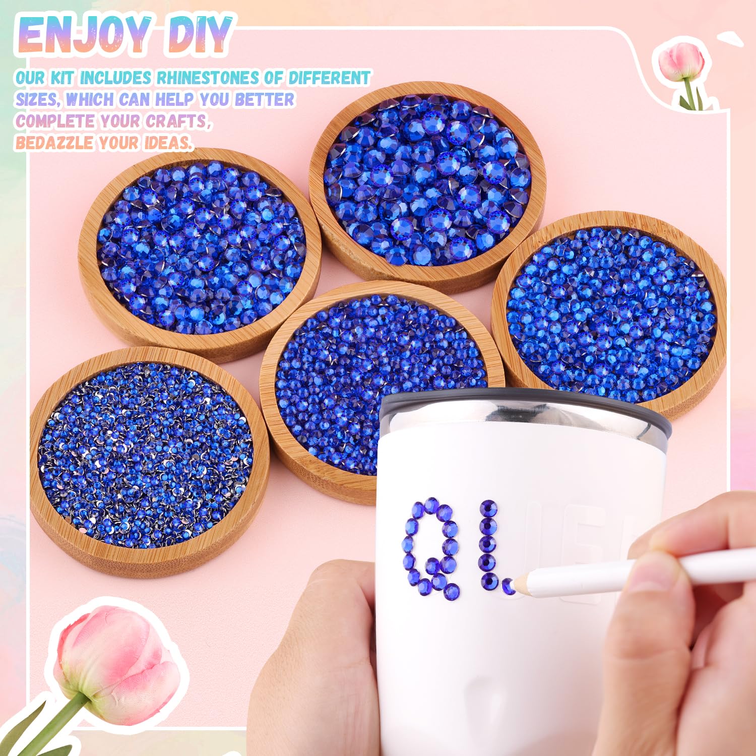25000Pcs Resin Rhinestones with Tweezers for Crafting, 2-6mm Mixed Sizes (Royal Blue) Non Hotfix Flatback Gems, Bedazzling Crystal for DIY Crafts Clothing Tumblers Mugs Shoes Decor Nail Art-Velvo Beauty