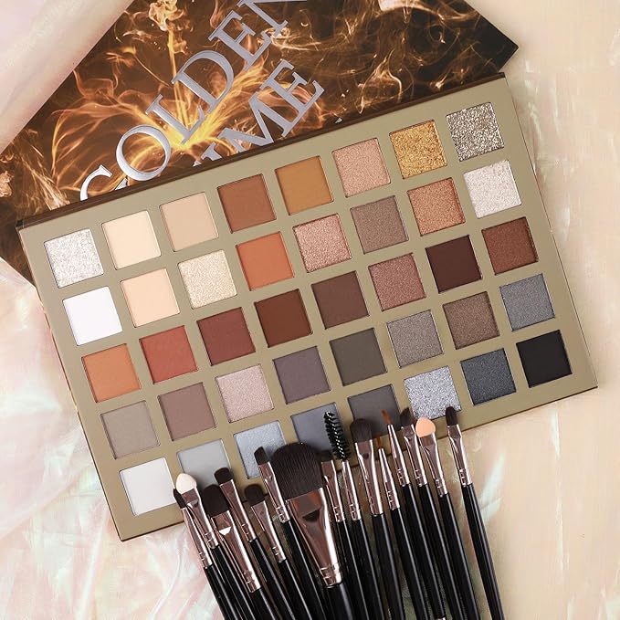 UCANBE Nude Eyeshadow Palette + 15 PCS Makeup Brushes Set, 40 Color Matte Shimmer Glitter Eye Shadow, Neutral Black Dark Grey Smoky Make Up Pallet Gift Kit Highly Pigmented Long Lasting Waterproof-Velvo Beauty