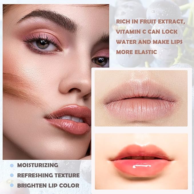 Plumping Lip Oil,Lip Gloss Hydrating Tinted Lip Balm Lip Care Transparent Toot Lip Oil Tinted Lip Glow Oil Long Lasting Nourishing Non-sticky Repairing Lightening Lip Lines Shine Primer Lip Tint（Grape)-Velvo Beauty