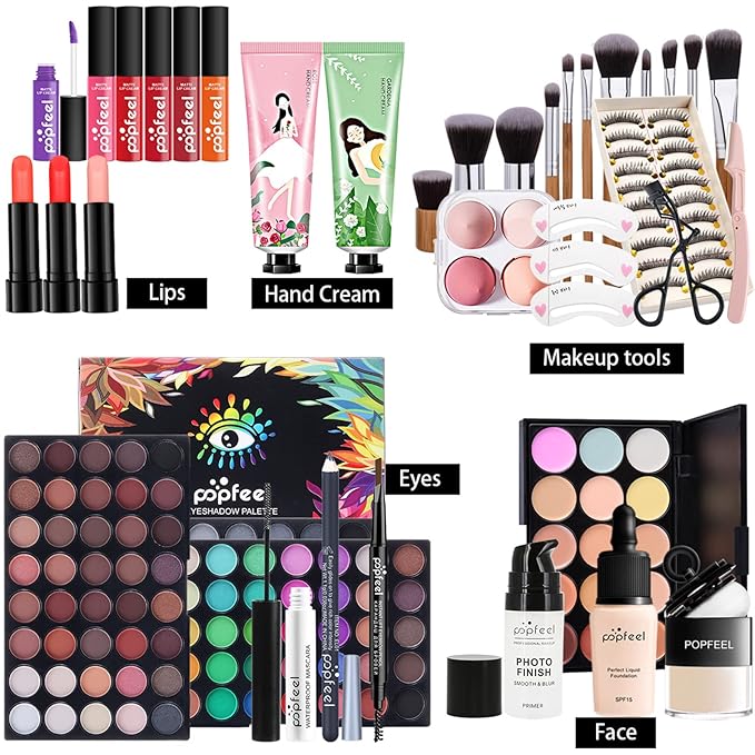 All-in-one Holiday Makeup Gift Set | Full Makeup Kit for Women Essential Starter Bundle Include Eyeshadow Palette Lipstick Blush Cream Concealer Face Powder Eyeliner Mascara Lipgloss Brush-Velvo Beauty