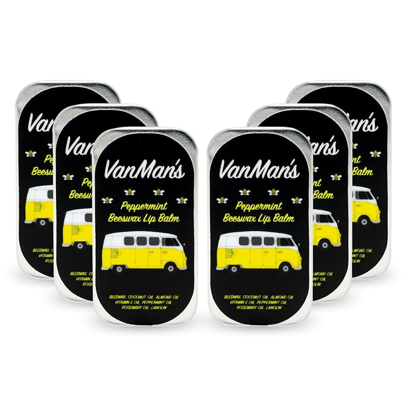 Vanman’s - Handmade Peppermint Beeswax Lip Balm (6 Pack) - Peppermint Lip Balm with Rosemary, Almond and Coconut Oil - Bee Balm with Vitamin E - Peppermint Balm Ideal for Dry Lips-Velvo Beauty