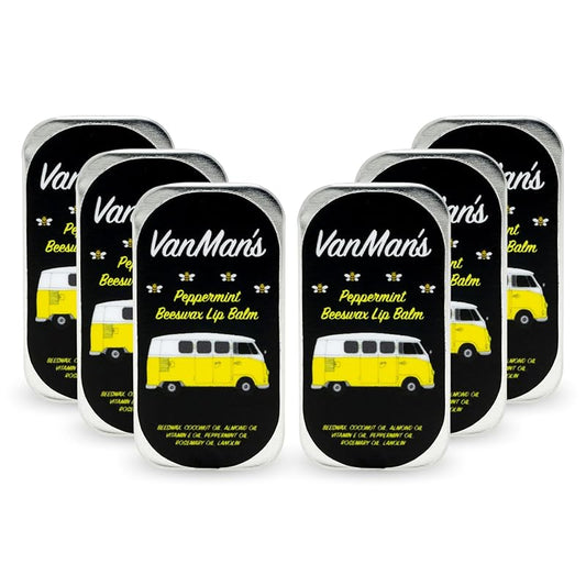 Vanman’s - Handmade Peppermint Beeswax Lip Balm (6 Pack) - Peppermint Lip Balm with Rosemary, Almond and Coconut Oil - Bee Balm with Vitamin E - Peppermint Balm Ideal for Dry Lips-Velvo Beauty