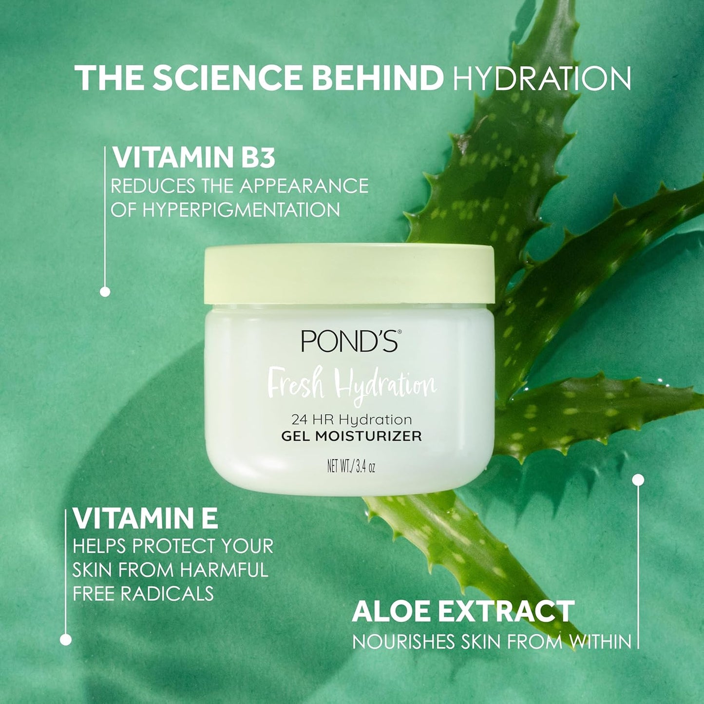 POND'S Aloe Extract & Vitamin B3 Gel Face Moisturizer For Fresh and Luminous Skin, 3.4 oz-Velvo Beauty