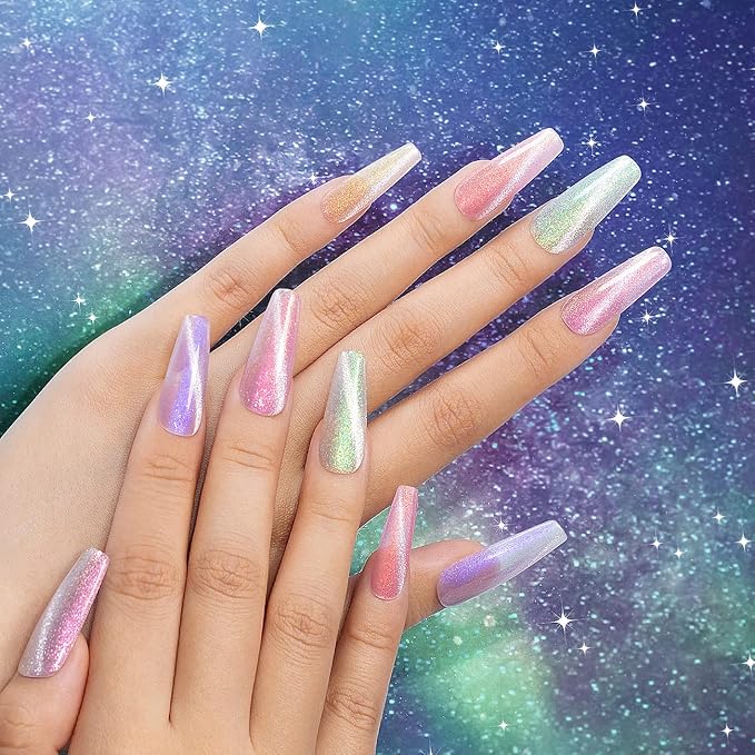 RARJSM Aurora Cat Eye Gel Nail Polish Set 6 Colors Velvet Silver Glitter Purple Pink Green Champagne Galaxy Star Cloud Ice Gel Polish with Magnet Stick UV LED Curing Requires Soak Off Home Salon-Velvo Beauty