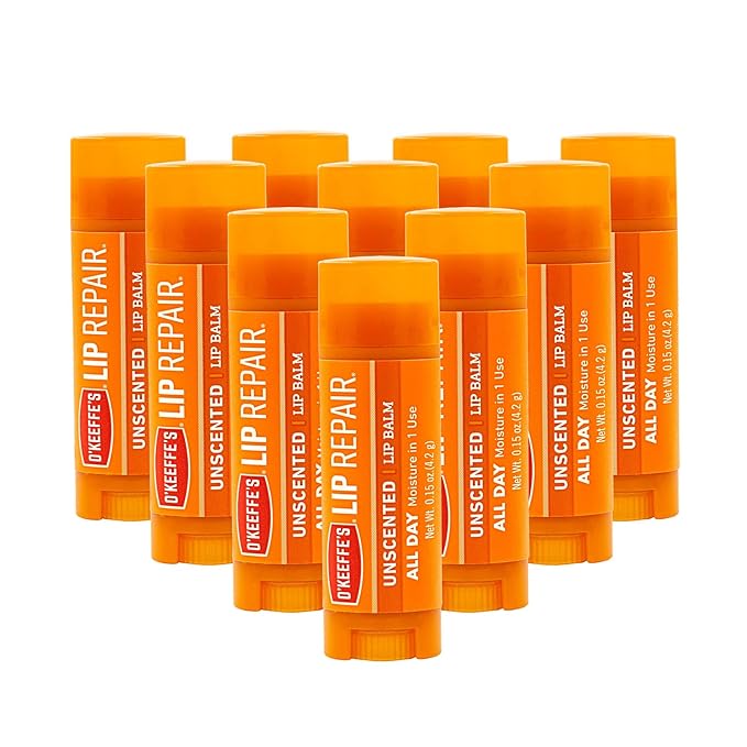 O'Keeffe's Unscented Lip Repair Lip Balm for Dry, Cracked Lips, Stick, (Pack of 10)-Velvo Beauty