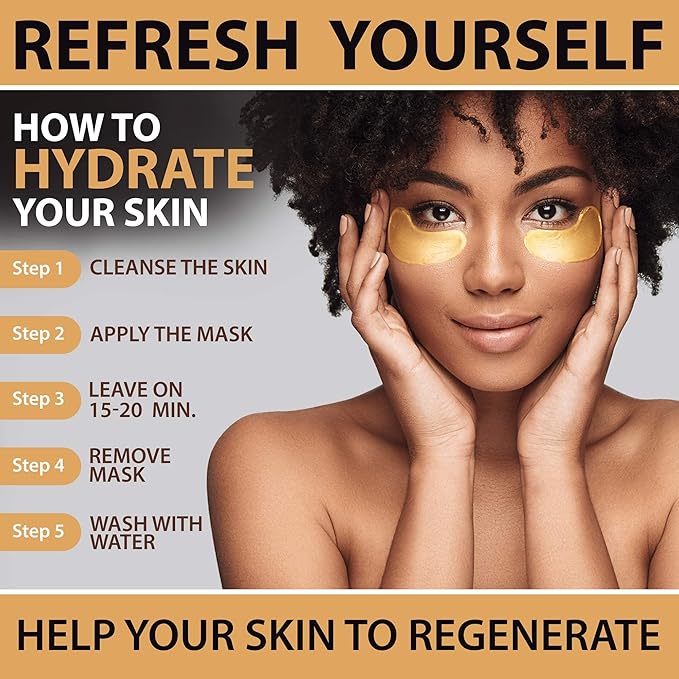 Under Eye Mask Patches Collagen, Gold Eye Patches for Puffy Eyes, 24K Gold Eye Mask, Under Eye Gel Pads, Eye Masks for Dark Circles, Puffiness Treatment Eye Masks Skincare-Velvo Beauty