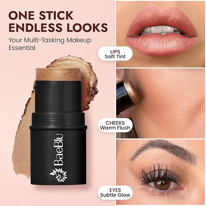 Organic Blush Tube, Brandy - 100% Natural Vegan Cream Blush Sticks, Multi-Use Bronzer, & Highlighter for Lips, Cheeks & Eyes, Buildable Shimmer, Gluten-Free, Paraben-Free, Made in USA-Velvo Beauty