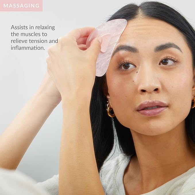 PMD Beauty Gua Sha Facial Tools - Massaging, Sculpting and Depuffing Guasha Tool for Face with Rose Quartz and Silicone Grip - Reduce Tension & Inflammation-Velvo Beauty