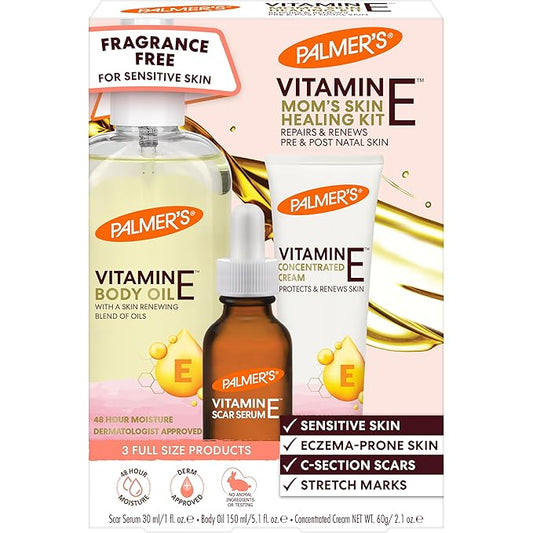Palmer's Vitamin E Mom's Skin Healing Body Care Kit, Pregnancy and Postpartum Essentials Includes Body Oil, Scar Serum and Concentrated Body Cream-Velvo Beauty
