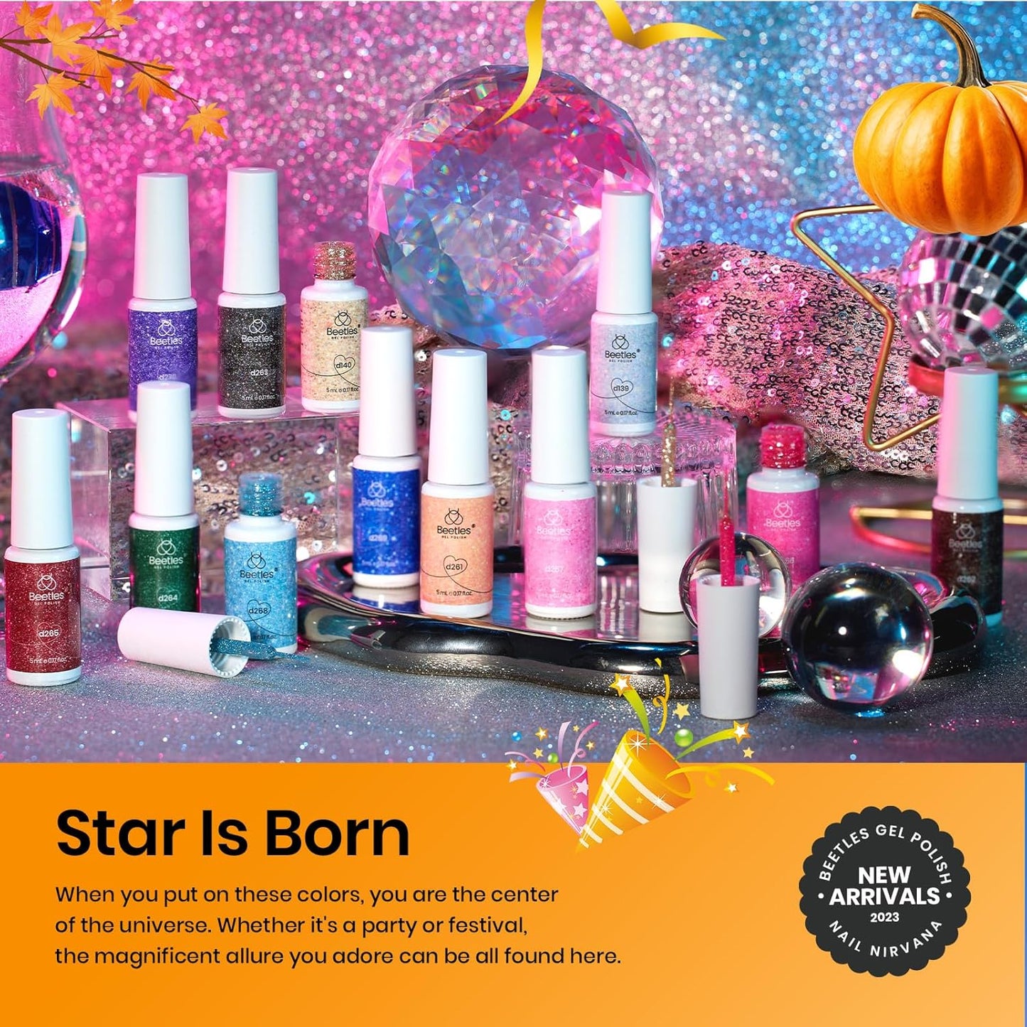 Beetles Nail Art Gel Liner Polish 12 Colors Reflective Glitter Gel Nail Polish, Gold Silver Pink Blue Purple Brown Black Kit Soak Off Uv Nail Art Design Set Summer Manicure Gifts for Women-Velvo Beauty