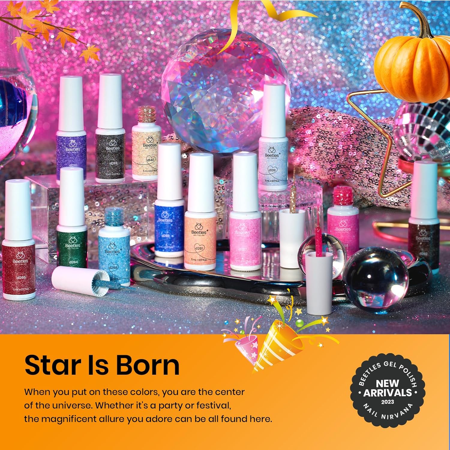 Beetles Nail Art Gel Liner Polish 12 Colors Reflective Glitter Gel Nail Polish, Gold Silver Pink Blue Purple Brown Black Kit Soak Off Uv Nail Art Design Set Summer Manicure Gifts for Women-Velvo Beauty