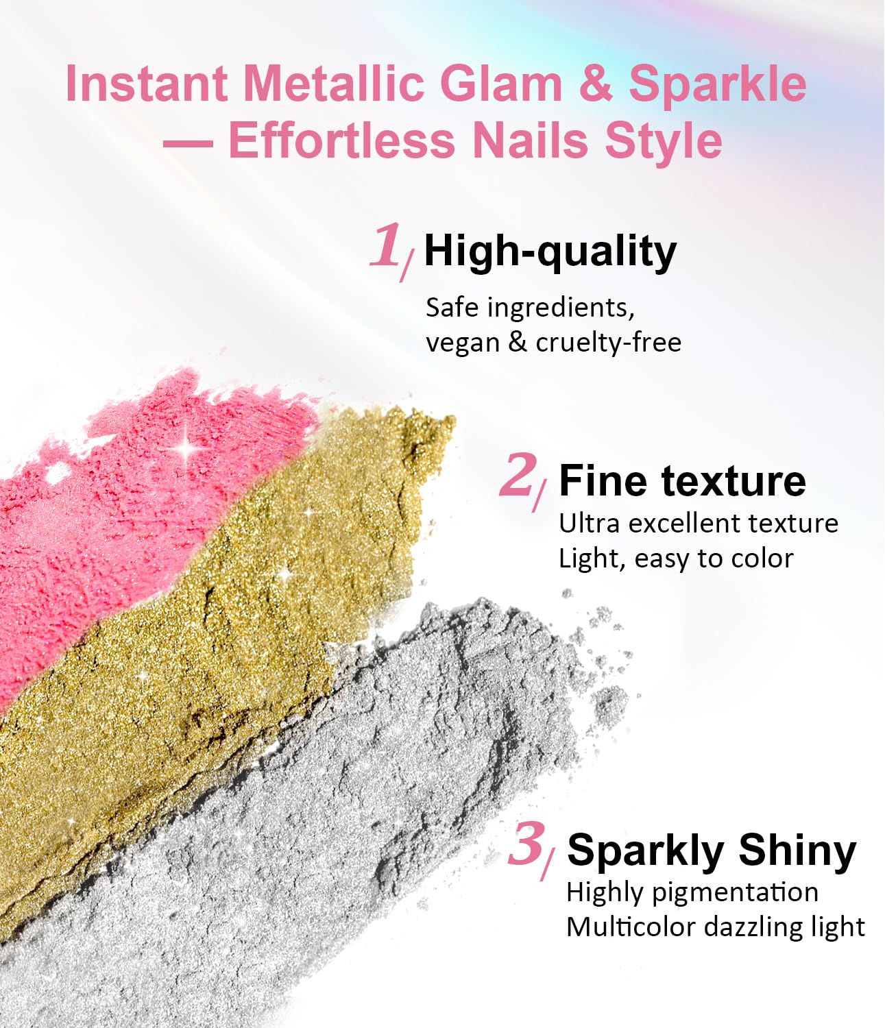 Gold Chrome Nail Powder 24K Mirror Effect BISHENGYF - Pink Gold Nail Chrome Powder Aurora Mermaid Mirror Effect Powder, White Pearl Iridescent Holographic Metallic Pigment Dust for Nail Art Decoration-Velvo Beauty