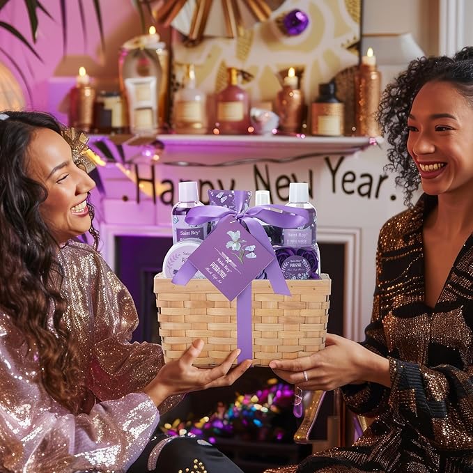 Mother's Day Gifts for Mom Gift Basket for Women, Luxury 11Pcs Floral Perfume Scents Bath and Body Home Spa Gift Kit with Bubble Bath, Body Lotion, Self Care Gifts Basket for Her, Birthday Gifts-Velvo Beauty