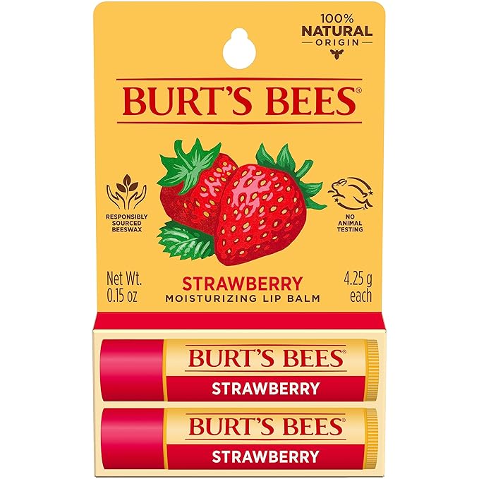 Burt's Bees Lip Balm Mothers Day Gifts for Mom - Strawberry, Lip Moisturizer With Responsibly Sourced Beeswax, Tint-Free, Natural Origin Conditioning Lip Treatment, 2 Tubes, 0.15 oz.-Velvo Beauty